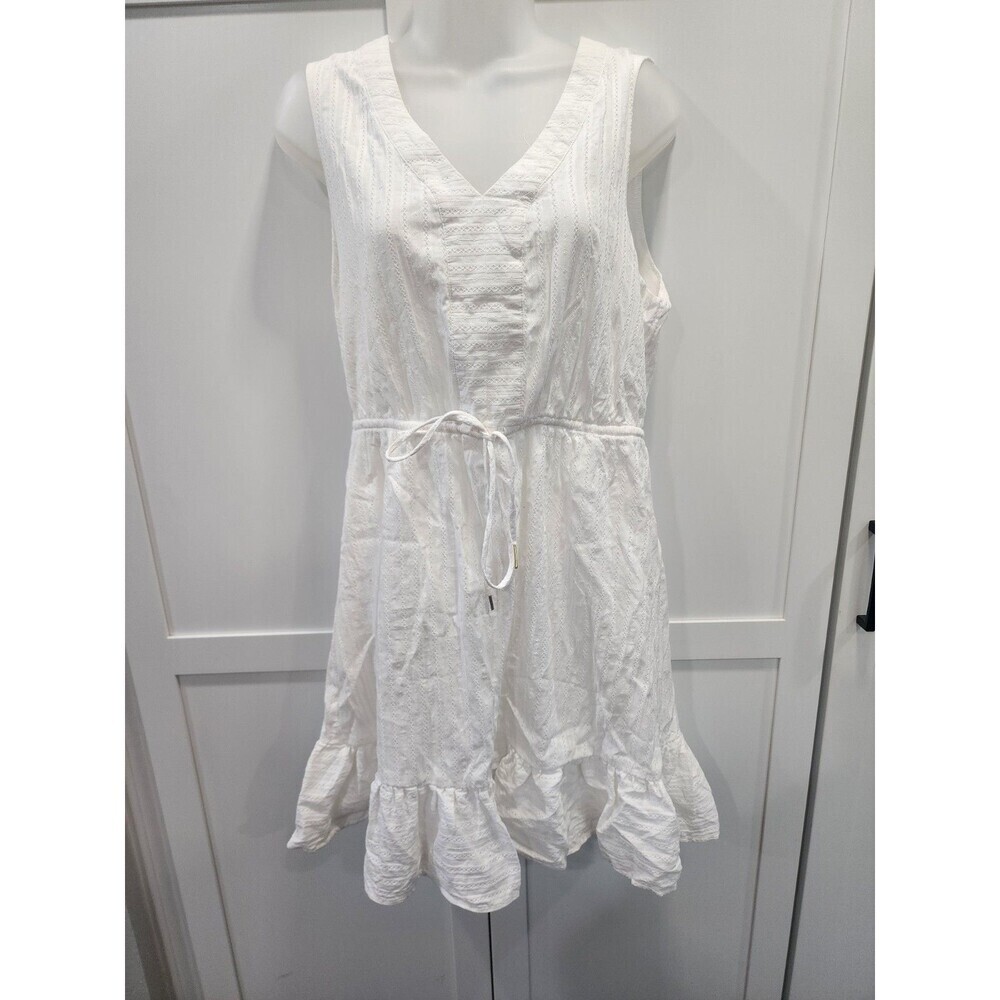Draper James RSVP Tie Waist Fit and Flare Dress White Large Tiered Sleeveless